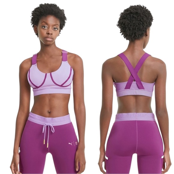 PUMA womens Train First Mile Mid Impact Sports Bra, MEDIUM, Lilac/Purple color - Picture 13 of 14